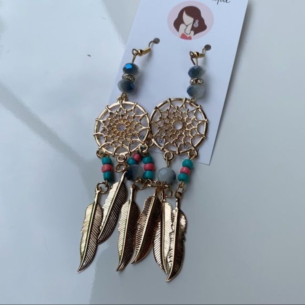 Boho dream catcher hoop earrings